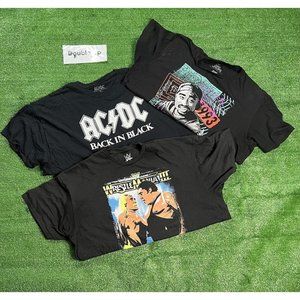 Lot Of 3 Novelty 3 3XL T-shirts Black White Tupac Wwe Ac Dc Wrestle Mania Shirt
